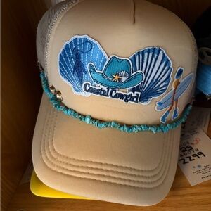 Beige Coastal Cowgirl Hat with Blue Accents